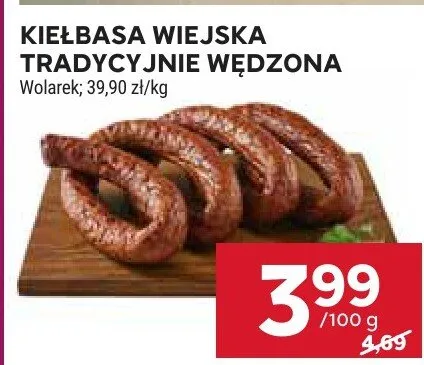 Kiełbasa wiejska tradycyjnie wędzona promocja w Stokrotka