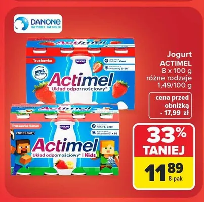 Napój probiotyczny Actimel truskawkowy 8-pak promocja w Carrefour