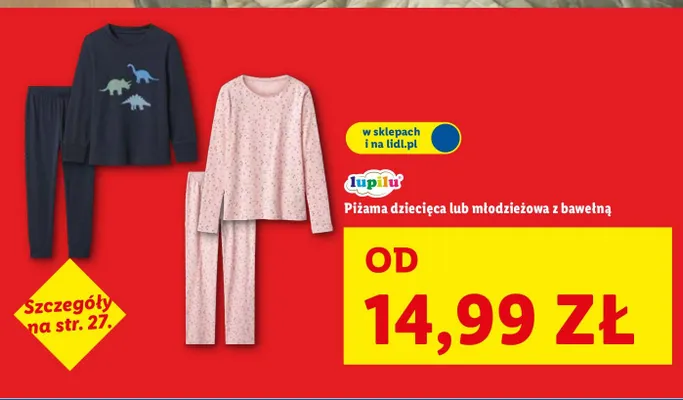 Piżama dziecięca lub młodzieżowa z bawełną  promocja w Lidl