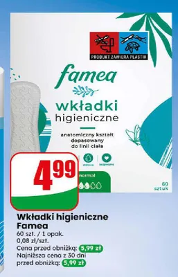 Wkładki higieniczne Famea normal promocja w Dino