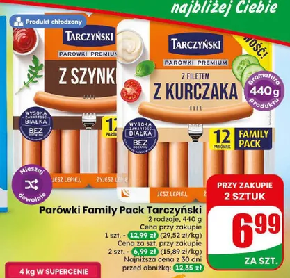 Parówki premium z kurczaka z filetem Family Pack Tarczyński promocja w Dino