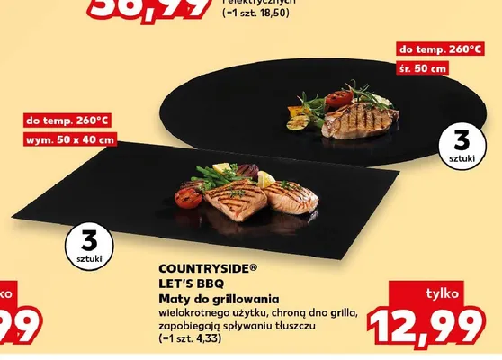Maty do grillowania COUNTRYSIDE LET'S BBQ 3-pak śr. 50cm do temp. 260°C wielokrotnego użytku chronią dno grilla zapobiegają spływaniu tłuszczu promocja w Kaufland