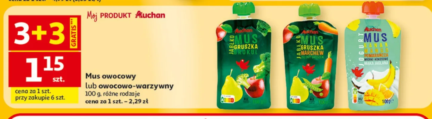 Mus owocowy lub owocowo-warzywny promocja w Auchan