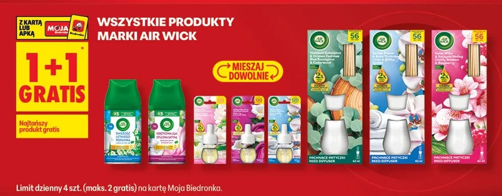 Wszystkie produkty marki Air Wick 1+1 GRATIS promocja w Biedronka