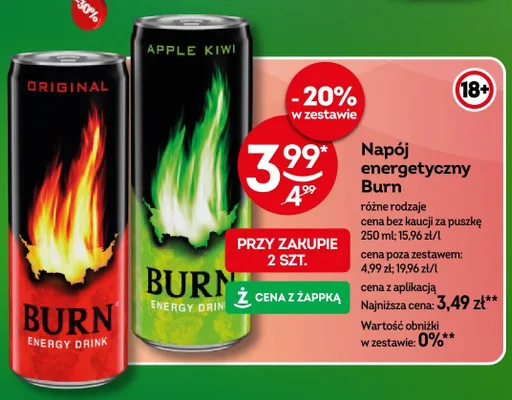 Napój energetyczny Burn Apple Kiwi promocja w Żabka