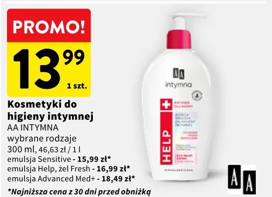 Kosmetyki do higieny intymnej AA Intymna wybrane rodzaje promocja w Intermarche