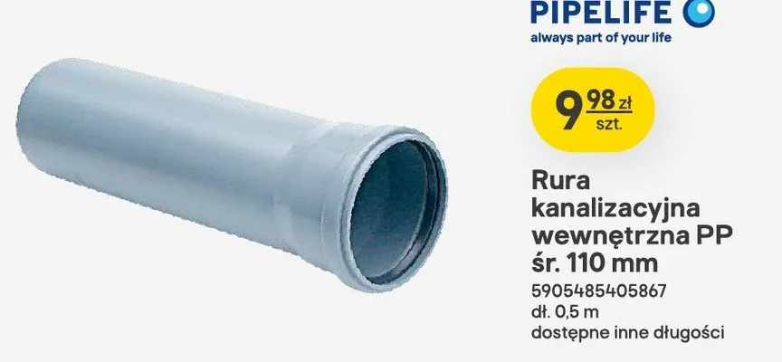 Rura kanalizacyjna wewnętrzna PP śr. 110 mm promocja w Castorama