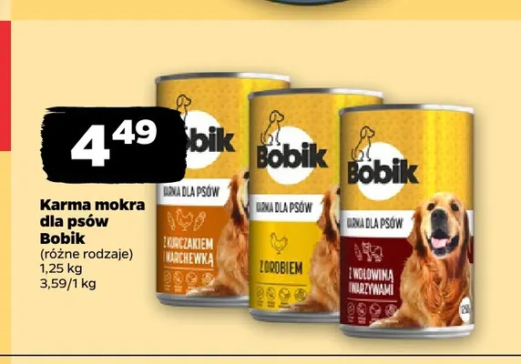 Karma mokra dla psów Bobik promocja w Netto
