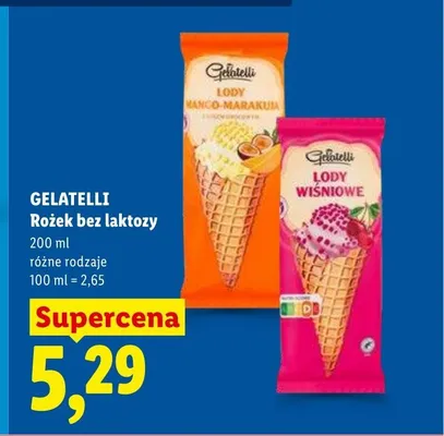 Rożek bez laktozy Gelatelli wiśniowe promocja w Lidl