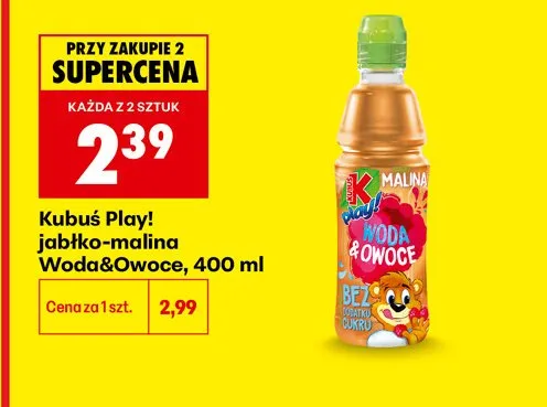 Napój Kubuś Play! Woda&Owoce jabłko-malina bez dodatku cukru promocja w Biedronka