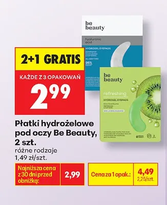 Płatki hydrożelowe pod oczy Be Beauty Refreshing promocja w Biedronka