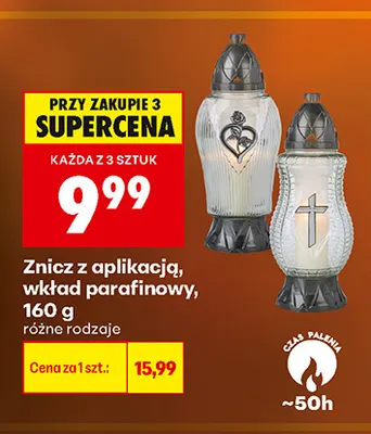 Znicz z aplikacją wkład parafinowy 160 g promocja w Biedronka