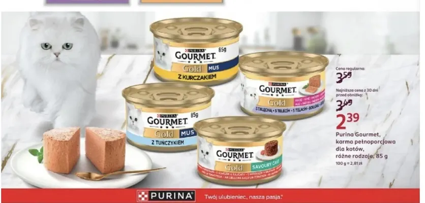 Karma pełnoporcjowa dla kotów Purina Gourmet Gold mus z tuńczykiem promocja w Rossmann