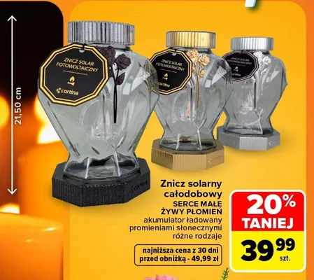 Znicz solarny całodobowy Serce Małe Żywy Płomień Cortina promocja w Carrefour