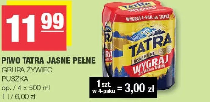 Piwo tatra jasne pełne promocja w SPAR
