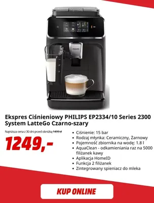 Ekspres ciśnieniowy Philips EP2334/10 Series 2300 System LatteGo czarno-szary promocja w Media Markt