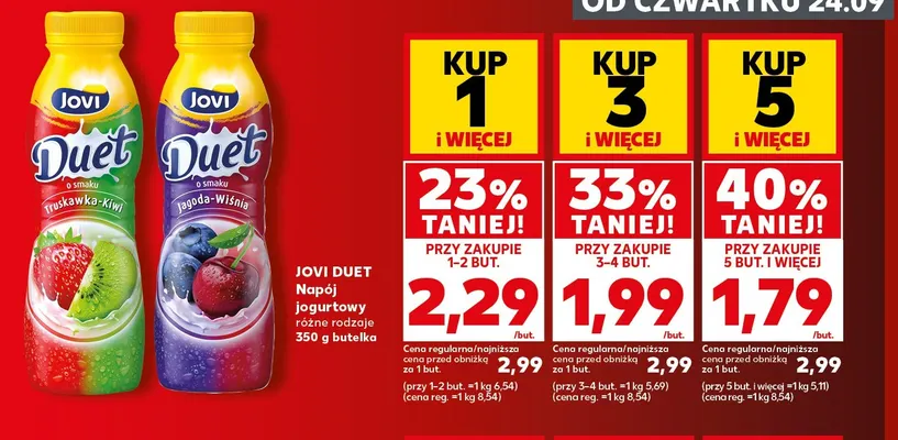Napój jogurtowy Jovi Duet o smaku truskawka-kiwi promocja w Kaufland