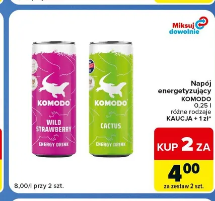 Napój energetyzujący Komodo Wild Strawberry promocja w Carrefour Express