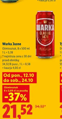 Piwo Warka 8-pak 500 ml promocja w Lidl
