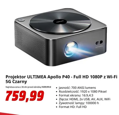 Projektor Ultimea Apollo P40 czarny promocja w Media Markt