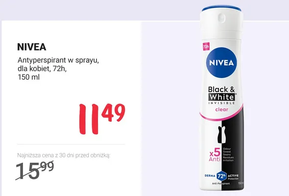 Antyperspirant w sprayu dla kobiet, 72h promocja w Rossmann