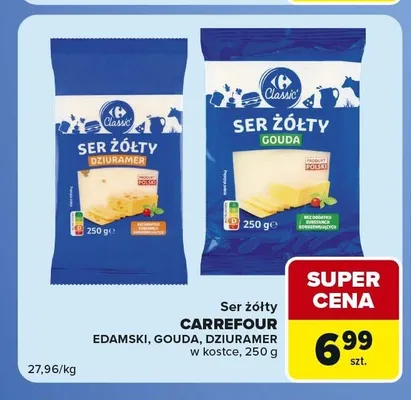 Ser żółty Carrefour Classic Edamski w kostce promocja w Carrefour Market