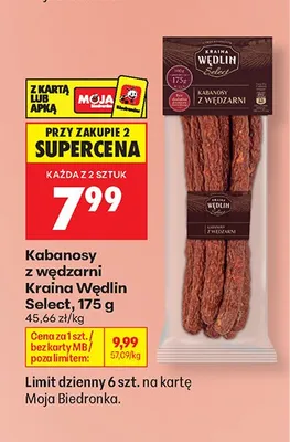 Kabanosy z wędzarni Kraina Wędlin Select promocja w Biedronka