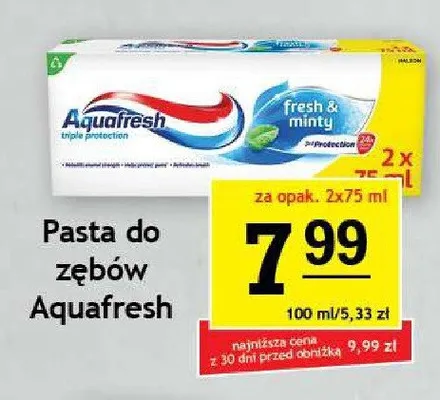 Pasta do zębów Aquafresh 2-pak 75 ml promocja w Gram Market