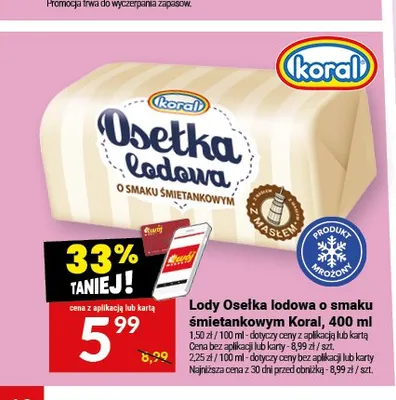 Lody Osełka lodowa o smaku śmietankowym Koral promocja w Twój Market