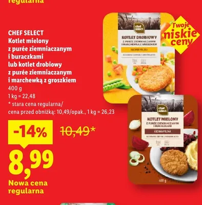Kotlet drobiowy z purée ziemniaczanym i marchewką z groszkiem Chef Select promocja w Lidl