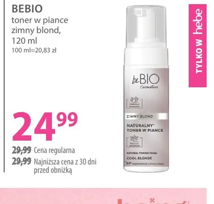 Toner w piance zimny blond beBIO promocja w Hebe