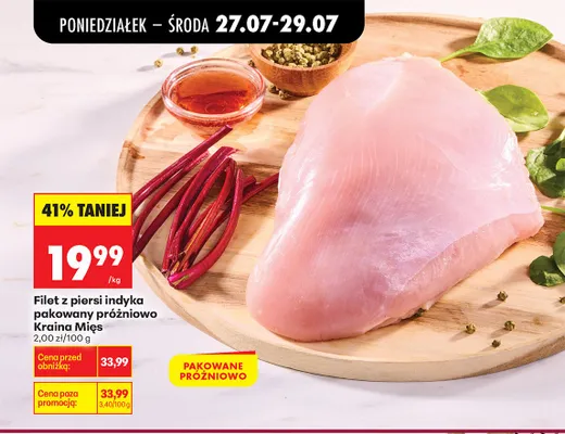 Filet z piersi indyka pakowany próżniowo Kraina Mięs promocja w Biedronka