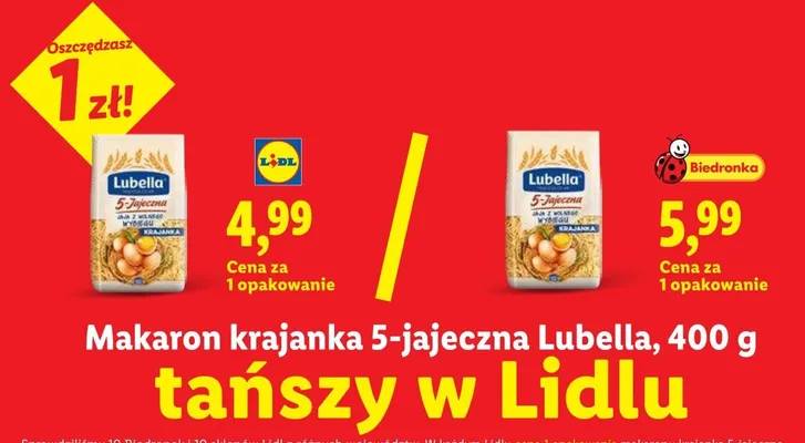 Makaron krajanka 5-jajeczna Lubella promocja w Lidl