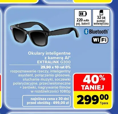 Okulary inteligentne z kamerą Ai Extralink G300 promocja w Carrefour
