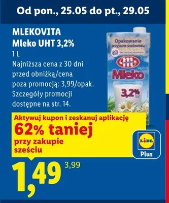 Mleko UHT 3,2% Mlekovita promocja w Lidl