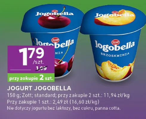Jogurt Jogobella brzoskwinia Zott promocja w Stokrotka