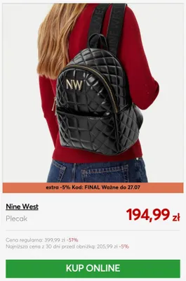 Plecak Nine West promocja w eobuwie.pl