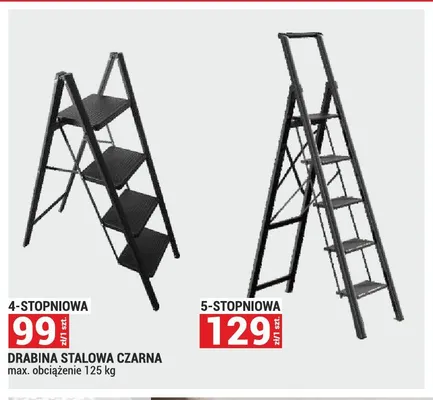 Drabina stalowa czarna 5-stopniowa max. obciążenie 125kg promocja w Merkury Market