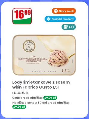 Lody śmietankowe z sosem wiśniowym Fabrico Gusto promocja w Dino