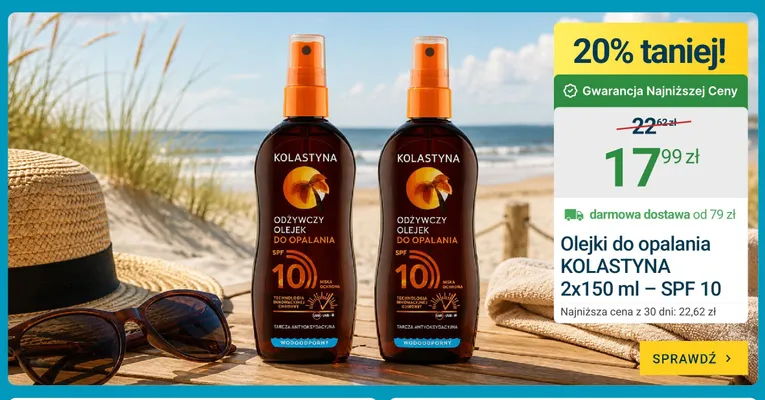 Olejek do opalania Kolastyna 2-pak SPF 10 promocja w ERLI