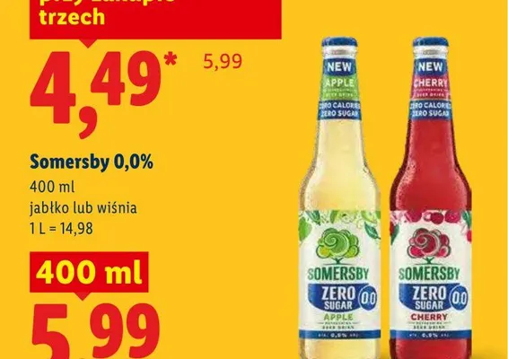 Piwo bezalkoholowe Somersby 0,0% jabłko promocja w Lidl