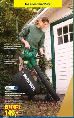 Akumulatorowy odkurzacz 3 w 1 z funkcją dmuchawy Parkside 40V promocja w Lidl