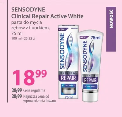 Pasta do mycia zębów z fluorkiem Sensodyne Clinical Repair Active White promocja w Hebe
