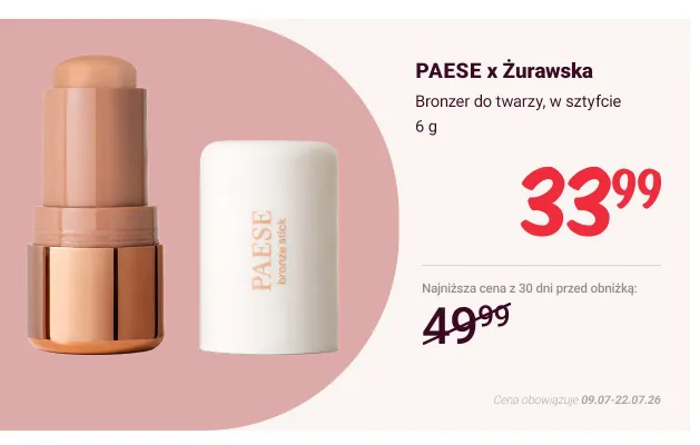Bronzer do twarzy w sztyfcie Paese x Żurawska promocja w Rossmann