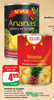 Ananas plastry w syropie promocja w Dino