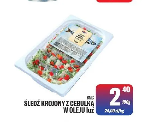 Śledź krojony z cebulką w oleju BMC luz promocja w Tomi Markt