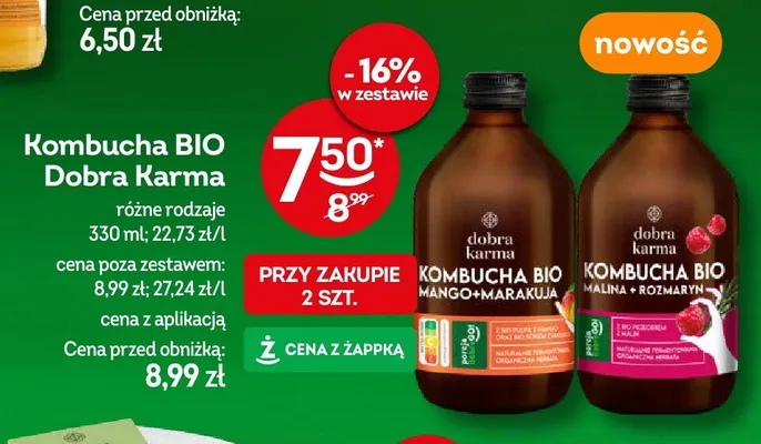 Kombucha BIO Dobra Karma mango i marakuja promocja w Żabka