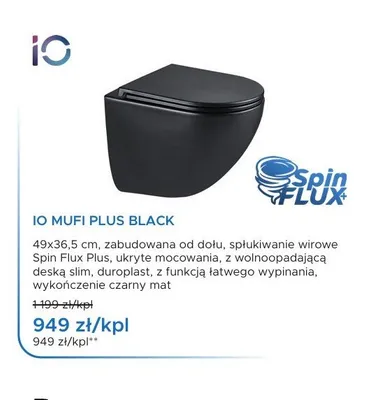 Miska WC wisząca IO Mufi Plus Black z deską slim czarny mat promocja w Blu Salony Łazienek