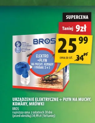 Urządzenie elektryczne z płynem na muchy komary i mrówki Bros promocja w Arhelan