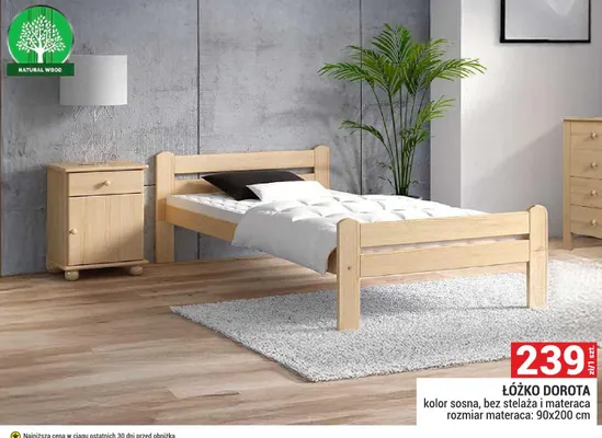 Łóżko Dorota 90x200 cm Natural Wood promocja w Merkury Market